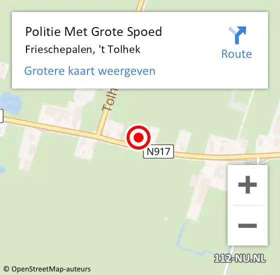 Locatie op kaart van de 112 melding: Politie Met Grote Spoed Naar Frieschepalen, 't Tolhek op 28 mei 2022 02:00