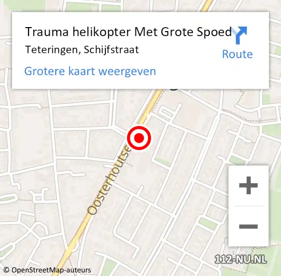 Locatie op kaart van de 112 melding: Trauma helikopter Met Grote Spoed Naar Teteringen, Schijfstraat op 28 mei 2022 02:16