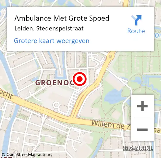 Locatie op kaart van de 112 melding: Ambulance Met Grote Spoed Naar Leiden, Stedenspelstraat op 28 mei 2022 02:40