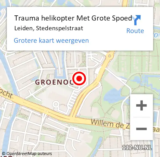 Locatie op kaart van de 112 melding: Trauma helikopter Met Grote Spoed Naar Leiden, Stedenspelstraat op 28 mei 2022 02:42
