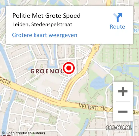 Locatie op kaart van de 112 melding: Politie Met Grote Spoed Naar Leiden, Stedenspelstraat op 28 mei 2022 02:51