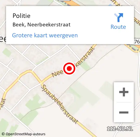 Locatie op kaart van de 112 melding: Politie Beek, Neerbeekerstraat op 28 mei 2022 03:01