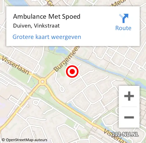 Locatie op kaart van de 112 melding: Ambulance Met Spoed Naar Duiven, Vinkstraat op 28 mei 2022 03:51