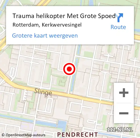 Locatie op kaart van de 112 melding: Trauma helikopter Met Grote Spoed Naar Rotterdam, Kerkwervesingel op 28 mei 2022 03:57