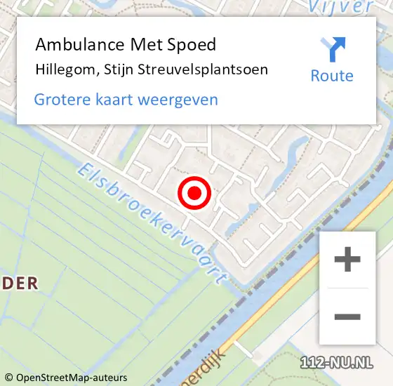 Locatie op kaart van de 112 melding: Ambulance Met Spoed Naar Hillegom, Stijn Streuvelsplantsoen op 28 mei 2022 05:38