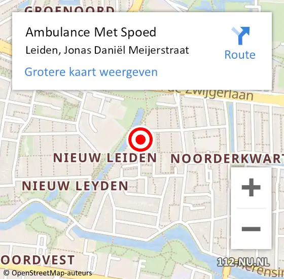 Locatie op kaart van de 112 melding: Ambulance Met Spoed Naar Leiden, Jonas Daniël Meijerstraat op 28 mei 2022 06:11