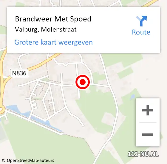 Locatie op kaart van de 112 melding: Brandweer Met Spoed Naar Valburg, Molenstraat op 28 mei 2022 07:37