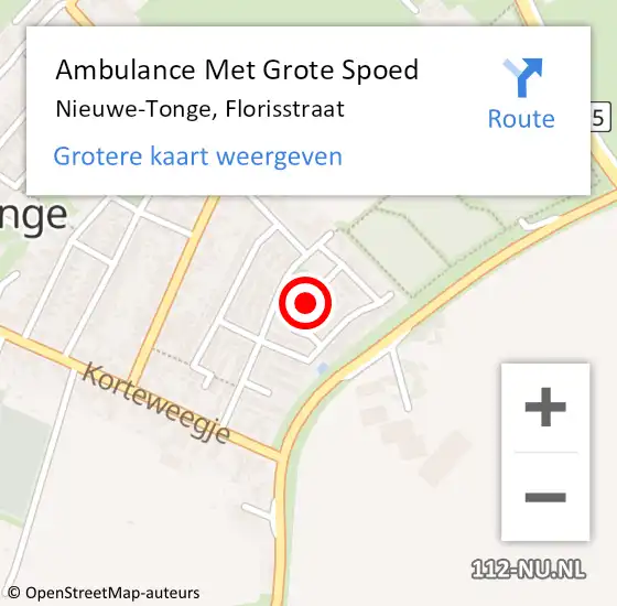 Locatie op kaart van de 112 melding: Ambulance Met Grote Spoed Naar Nieuwe-Tonge, Florisstraat op 28 mei 2022 07:55