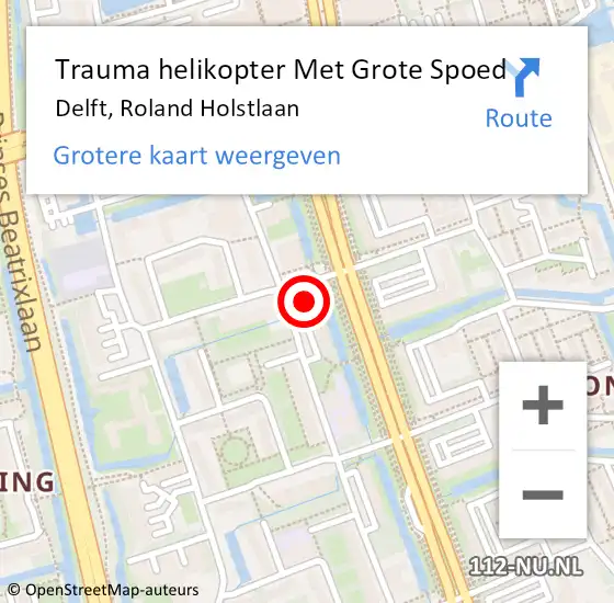 Locatie op kaart van de 112 melding: Trauma helikopter Met Grote Spoed Naar Delft, Roland Holstlaan op 28 mei 2022 08:03