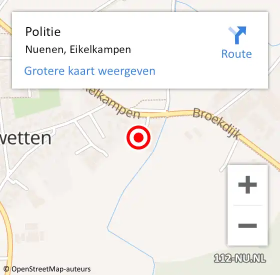 Locatie op kaart van de 112 melding: Politie Nuenen, Eikelkampen op 28 mei 2022 08:05