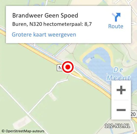 Locatie op kaart van de 112 melding: Brandweer Geen Spoed Naar Buren, N320 hectometerpaal: 8,7 op 28 mei 2022 08:10