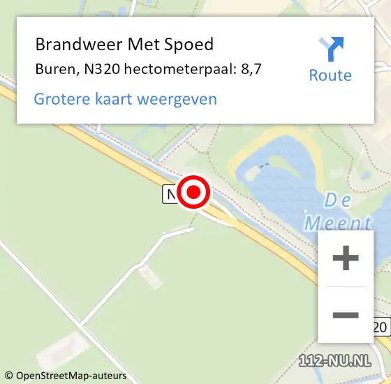 Locatie op kaart van de 112 melding: Brandweer Met Spoed Naar Buren, N320 hectometerpaal: 8,7 op 28 mei 2022 08:39