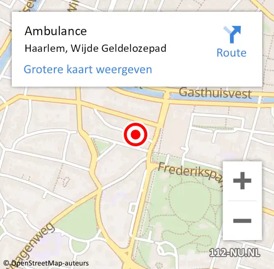 Locatie op kaart van de 112 melding: Ambulance Haarlem, Wijde Geldelozepad op 28 mei 2022 09:06