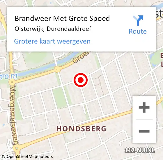 Locatie op kaart van de 112 melding: Brandweer Met Grote Spoed Naar Oisterwijk, Durendaaldreef op 28 mei 2022 10:35