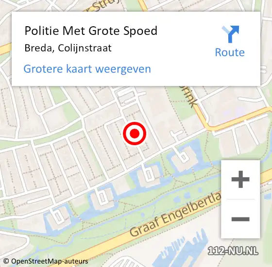 Locatie op kaart van de 112 melding: Politie Met Grote Spoed Naar Breda, Colijnstraat op 28 mei 2022 10:35