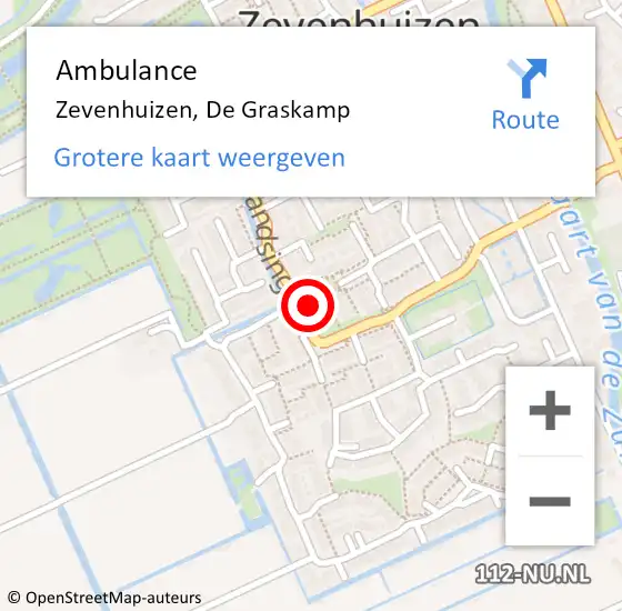 Locatie op kaart van de 112 melding: Ambulance Zevenhuizen, De Graskamp op 18 juli 2014 15:30