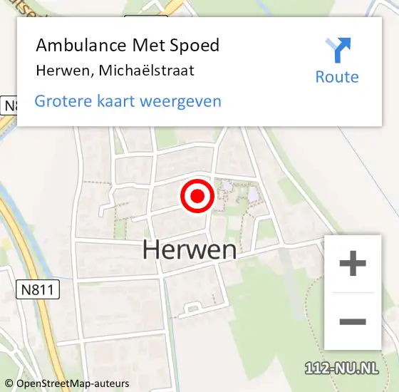 Locatie op kaart van de 112 melding: Ambulance Met Spoed Naar Herwen, Michaëlstraat op 28 mei 2022 10:42