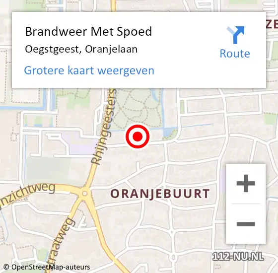 Locatie op kaart van de 112 melding: Brandweer Met Spoed Naar Oegstgeest, Oranjelaan op 28 mei 2022 10:45