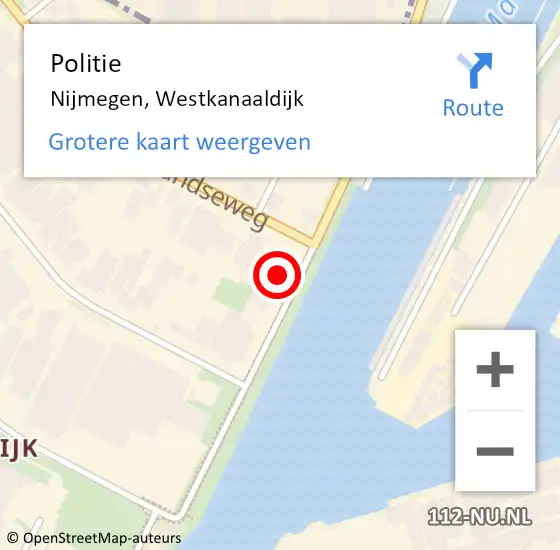 Locatie op kaart van de 112 melding: Politie Nijmegen, Westkanaaldijk op 28 mei 2022 10:50