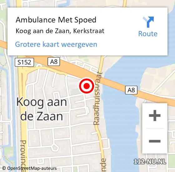 Locatie op kaart van de 112 melding: Ambulance Met Spoed Naar Koog aan de Zaan, Kerkstraat op 28 mei 2022 11:17