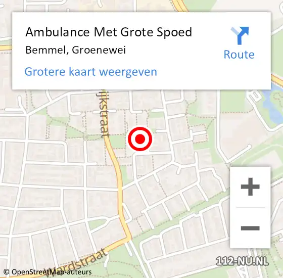 Locatie op kaart van de 112 melding: Ambulance Met Grote Spoed Naar Bemmel, Groenewei op 28 mei 2022 11:19