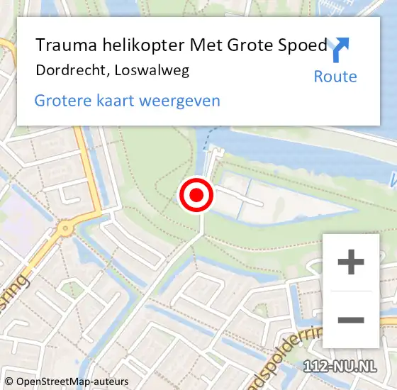 Locatie op kaart van de 112 melding: Trauma helikopter Met Grote Spoed Naar Dordrecht, Loswalweg op 28 mei 2022 11:32