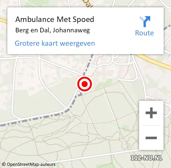 Locatie op kaart van de 112 melding: Ambulance Met Spoed Naar Berg en Dal, Johannaweg op 28 mei 2022 11:39