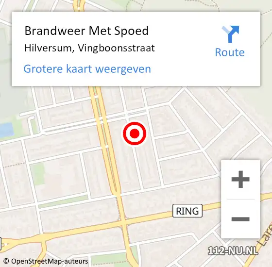 Locatie op kaart van de 112 melding: Brandweer Met Spoed Naar Hilversum, Vingboonsstraat op 28 mei 2022 11:41