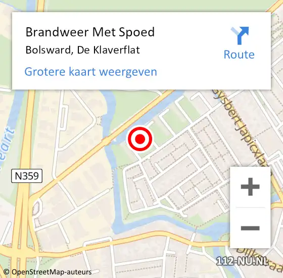 Locatie op kaart van de 112 melding: Brandweer Met Spoed Naar Bolsward, De Klaverflat op 28 mei 2022 11:48