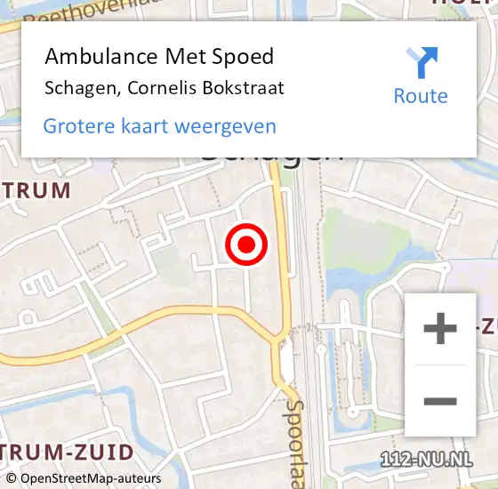 Locatie op kaart van de 112 melding: Ambulance Met Spoed Naar Schagen, Cornelis Bokstraat op 28 mei 2022 11:53