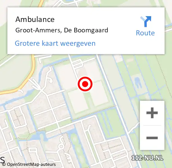 Locatie op kaart van de 112 melding: Ambulance Groot-Ammers, De Boomgaard op 28 mei 2022 11:56