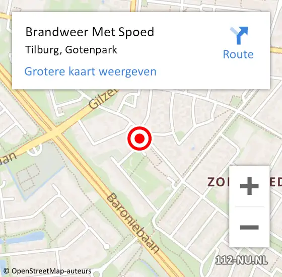 Locatie op kaart van de 112 melding: Brandweer Met Spoed Naar Tilburg, Gotenpark op 28 mei 2022 11:57