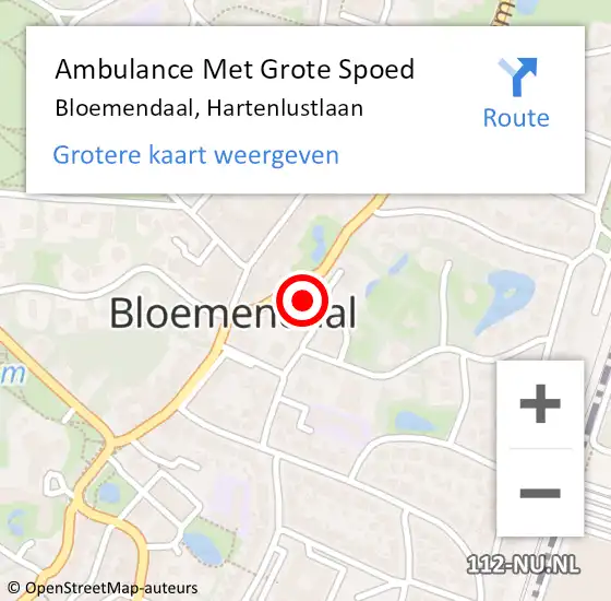 Locatie op kaart van de 112 melding: Ambulance Met Grote Spoed Naar Bloemendaal, Hartenlustlaan op 28 mei 2022 12:01