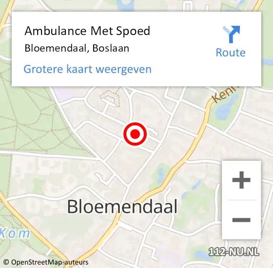 Locatie op kaart van de 112 melding: Ambulance Met Spoed Naar Bloemendaal, Boslaan op 28 mei 2022 12:06