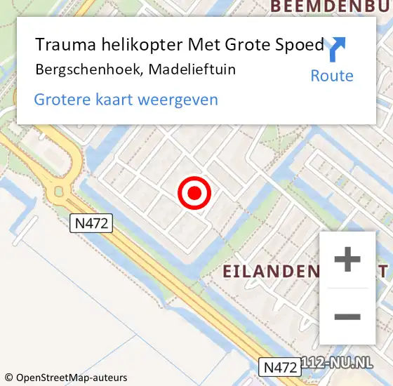 Locatie op kaart van de 112 melding: Trauma helikopter Met Grote Spoed Naar Bergschenhoek, Madelieftuin op 28 mei 2022 12:27