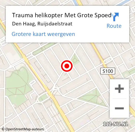 Locatie op kaart van de 112 melding: Trauma helikopter Met Grote Spoed Naar Den Haag, Ruijsdaelstraat op 28 mei 2022 12:40