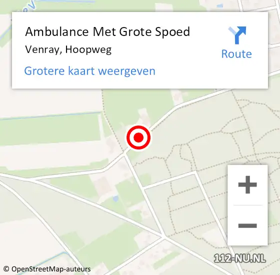 Locatie op kaart van de 112 melding: Ambulance Met Grote Spoed Naar Venray, Hoopweg op 18 juli 2014 15:40