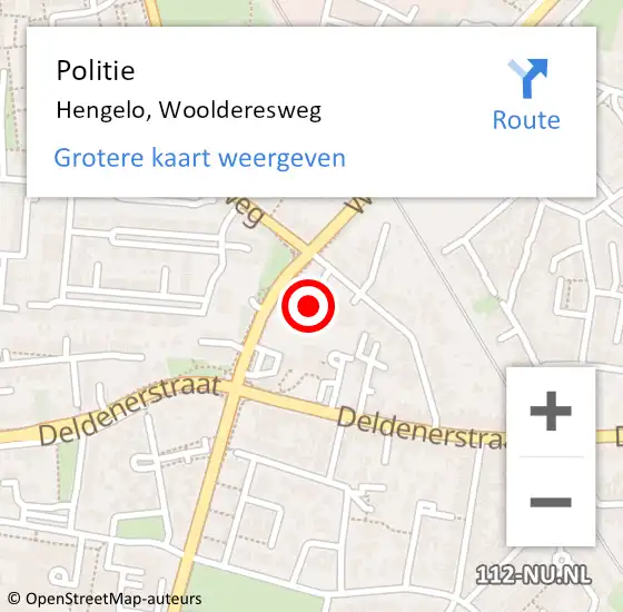 Locatie op kaart van de 112 melding: Politie Hengelo, Woolderesweg op 28 mei 2022 13:18