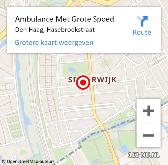 Locatie op kaart van de 112 melding: Ambulance Met Grote Spoed Naar Den Haag, Hasebroekstraat op 28 mei 2022 13:24