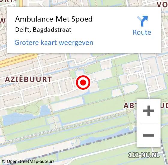 Locatie op kaart van de 112 melding: Ambulance Met Spoed Naar Delft, Bagdadstraat op 28 mei 2022 13:58