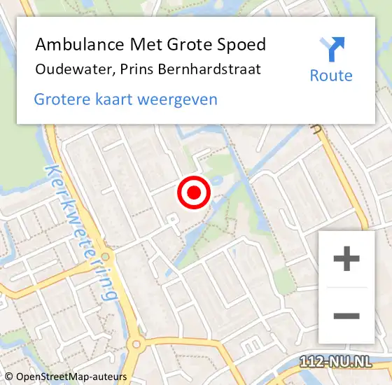 Locatie op kaart van de 112 melding: Ambulance Met Grote Spoed Naar Oudewater, Prins Bernhardstraat op 28 mei 2022 14:17