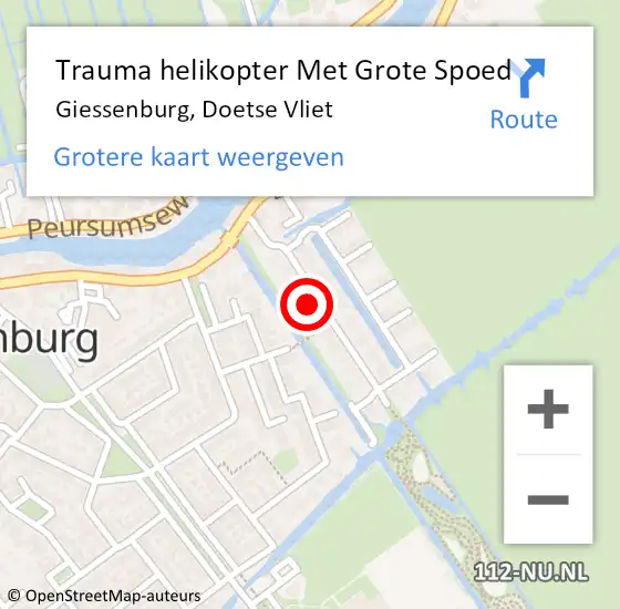 Locatie op kaart van de 112 melding: Trauma helikopter Met Grote Spoed Naar Giessenburg, Doetse Vliet op 28 mei 2022 14:20