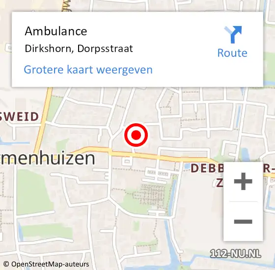 Locatie op kaart van de 112 melding: Ambulance Dirkshorn, Dorpsstraat op 28 mei 2022 14:31