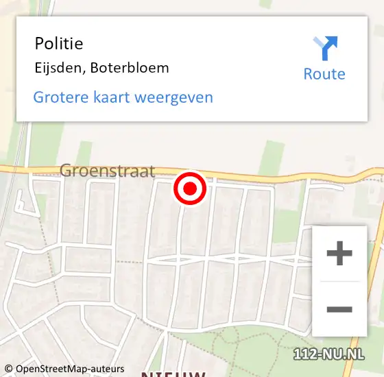 Locatie op kaart van de 112 melding: Politie Eijsden, Boterbloem op 28 mei 2022 14:45