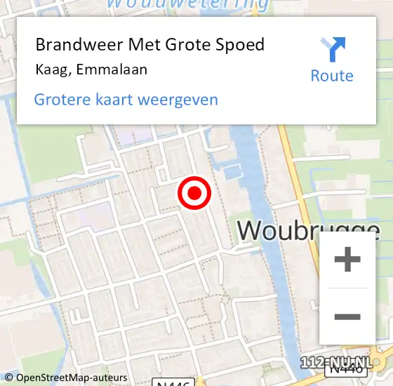 Locatie op kaart van de 112 melding: Brandweer Met Grote Spoed Naar Kaag, Emmalaan op 28 mei 2022 14:49