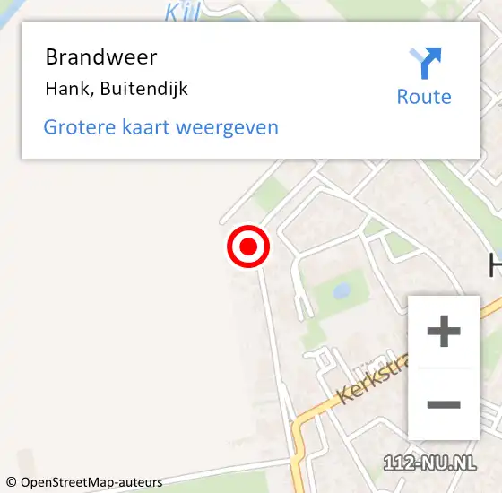 Locatie op kaart van de 112 melding: Brandweer Hank, Buitendijk op 28 mei 2022 14:56