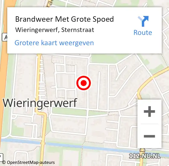 Locatie op kaart van de 112 melding: Brandweer Met Grote Spoed Naar Wieringerwerf, Sternstraat op 28 mei 2022 15:10