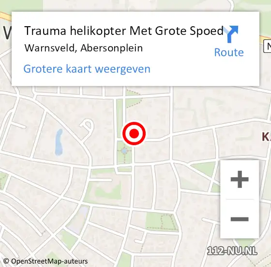 Locatie op kaart van de 112 melding: Trauma helikopter Met Grote Spoed Naar Warnsveld, Abersonplein op 28 mei 2022 15:44