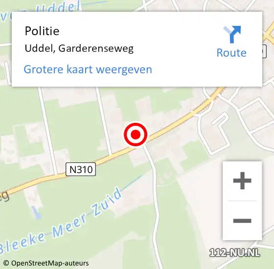 Locatie op kaart van de 112 melding: Politie Uddel, Garderenseweg op 28 mei 2022 16:09