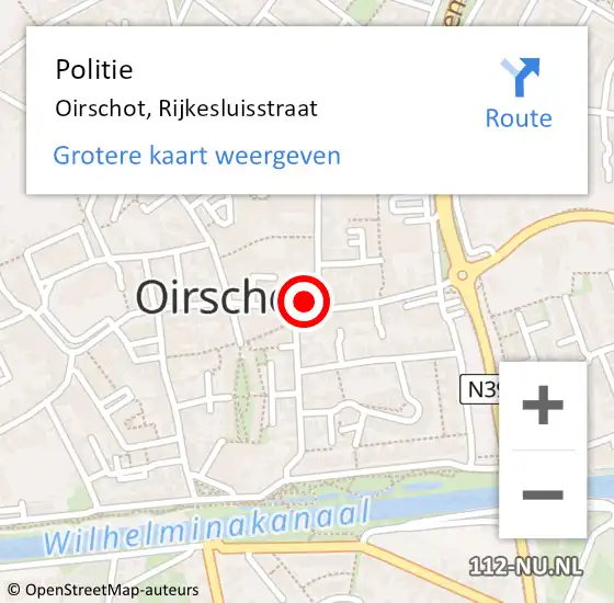 Locatie op kaart van de 112 melding: Politie Oirschot, Rijkesluisstraat op 28 mei 2022 16:21